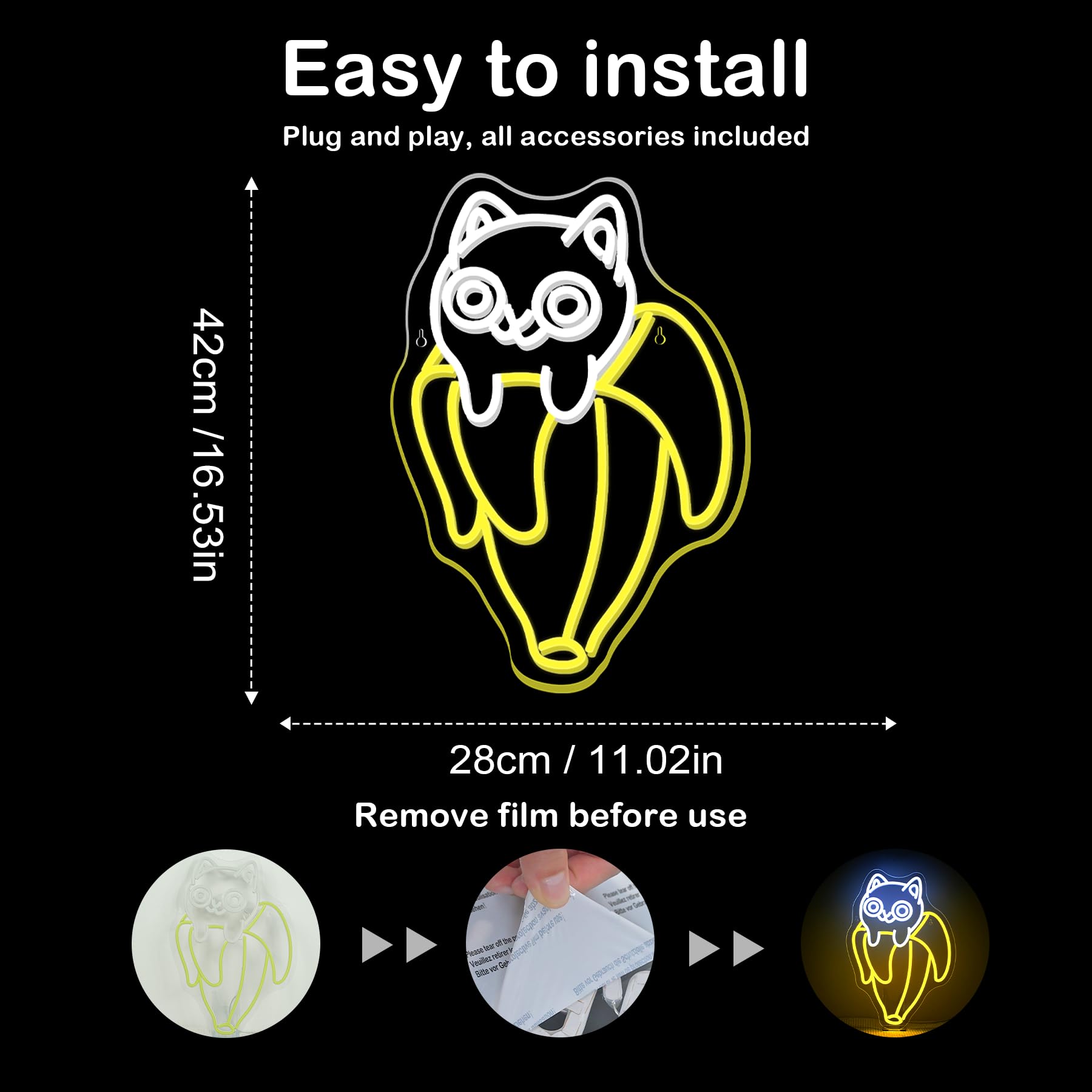 SIGNSHIP Yellow Banana Cat Neon Light Sign,Cat Neon Sign Dimmable for Wall Decoration,Led Signs Wall Decor for Bedroom,Zoo,Pet Shop,House Decoration - Image 4