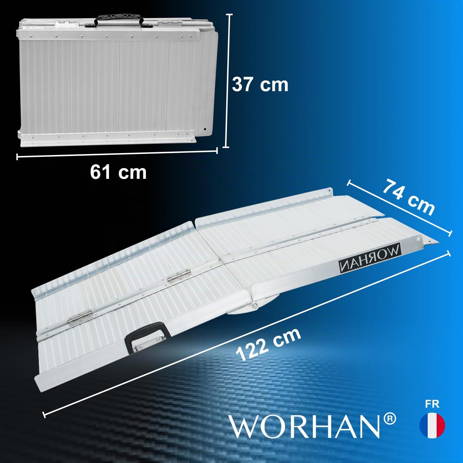 WORHAN 1.22m Rampe Alu Pliable Valise Aluminium Pour Fauteuil Roulant Chargement Scooter Plate-Forme NEUF R4