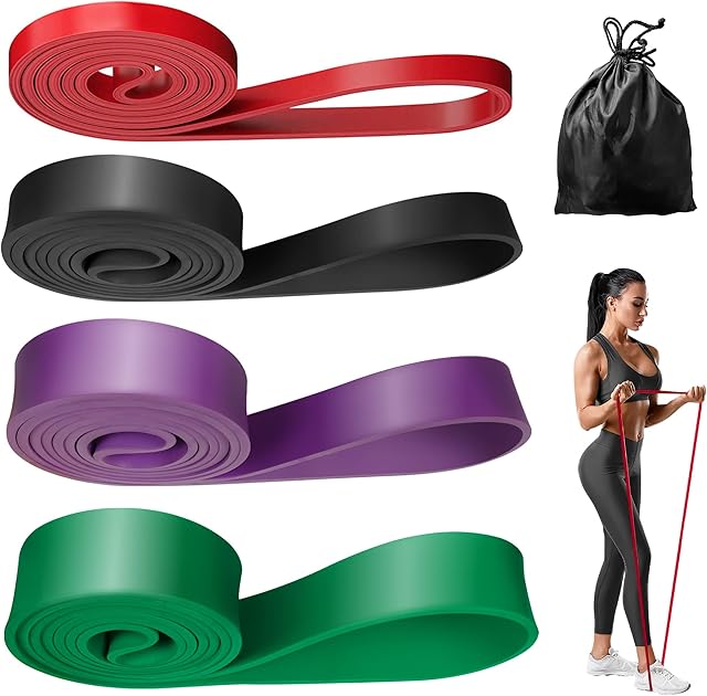 Pull Up Assist Bands Set 4pcs, Resistance Bands for Men & Women, Heavy Duty Fitness Workout Bands Durable Exercise Stretch Bands for Chin Ups Mobility Powerlifting Crossfit Yoga Home Gym Workouts