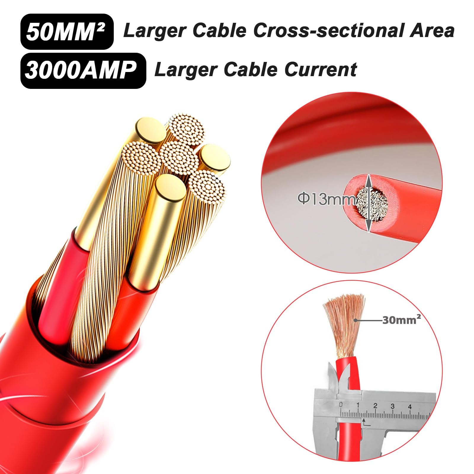 MAMIZO Kabel rozruchowy 4 m, 50 mm², 3000 A, zestaw kabli rozruchowych, 12 V/24 V, szybki start, z rękawicami ochronnymi, do samochodów osobowych, ciężarowych, kabel rozruchowy