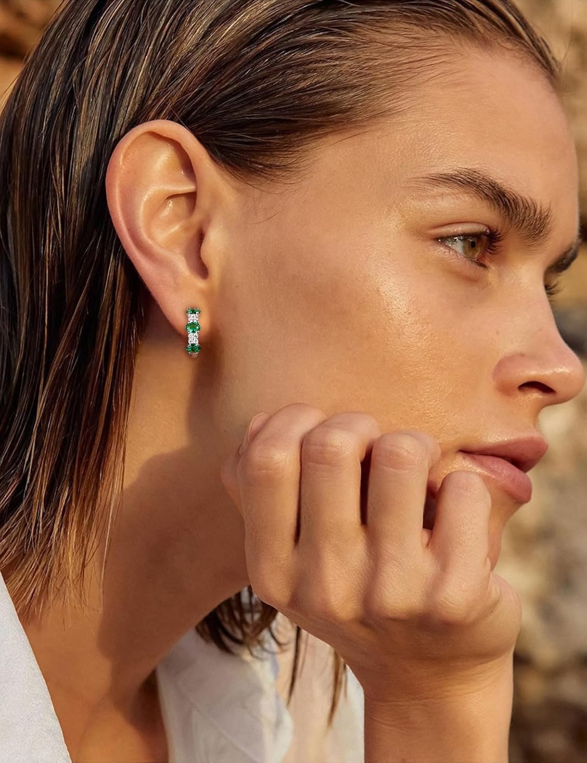 Small Hoop Earrings for Women Hypoallergenic 925 Sterling Silver 13.5mm Thick Huggie Earrings Hoops Created Gemstone Diamond Birthstone Wedding Earrings - Image 2