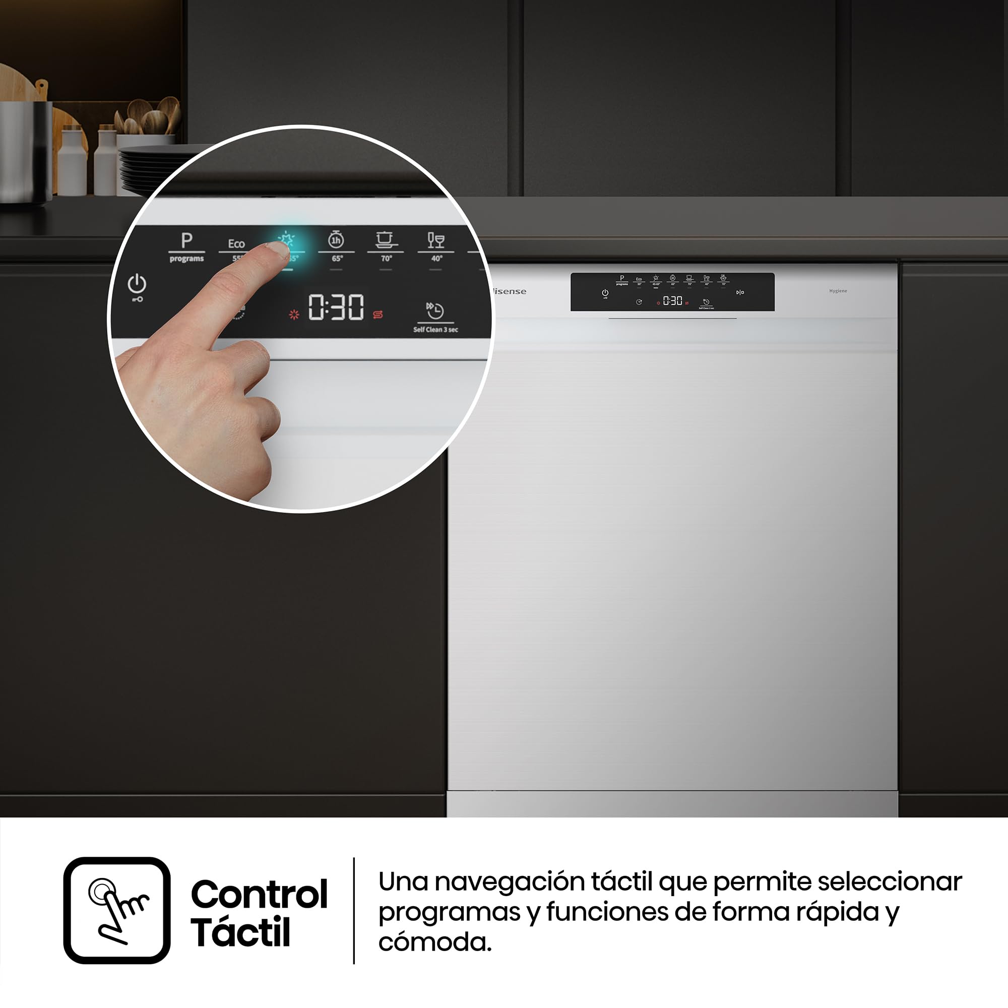 Hisense HS643B90W - Lavavajillas Clase B, 15 Servicios, Fondo 60cm, Secado Extra, Programa Automático, Tercera Bandeja, Programa Corto 1 hora, 15 Servicios, Aqua Protect System, Control Táctil, Blanco