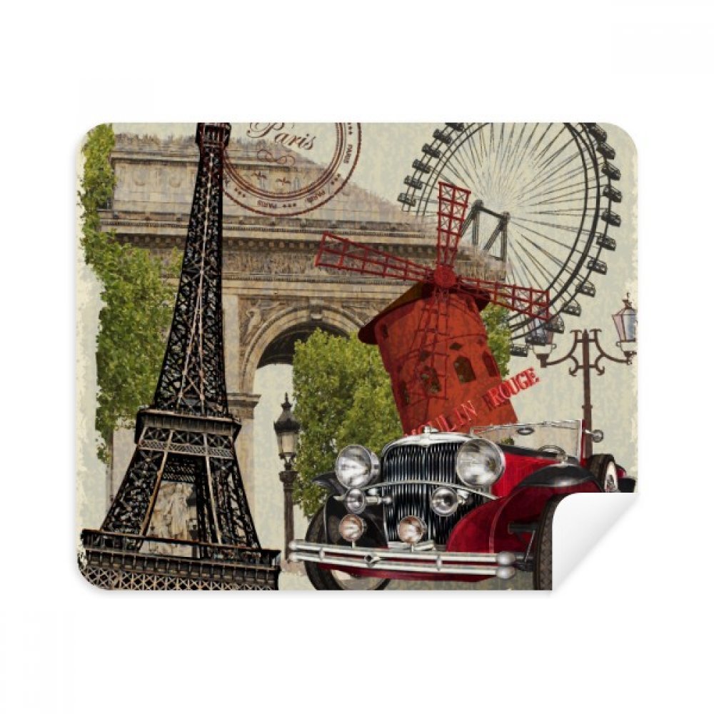 Old Car France Eiffel Tower Cleaning Cloth Screen Cleaner 2pcs Suede Fabric