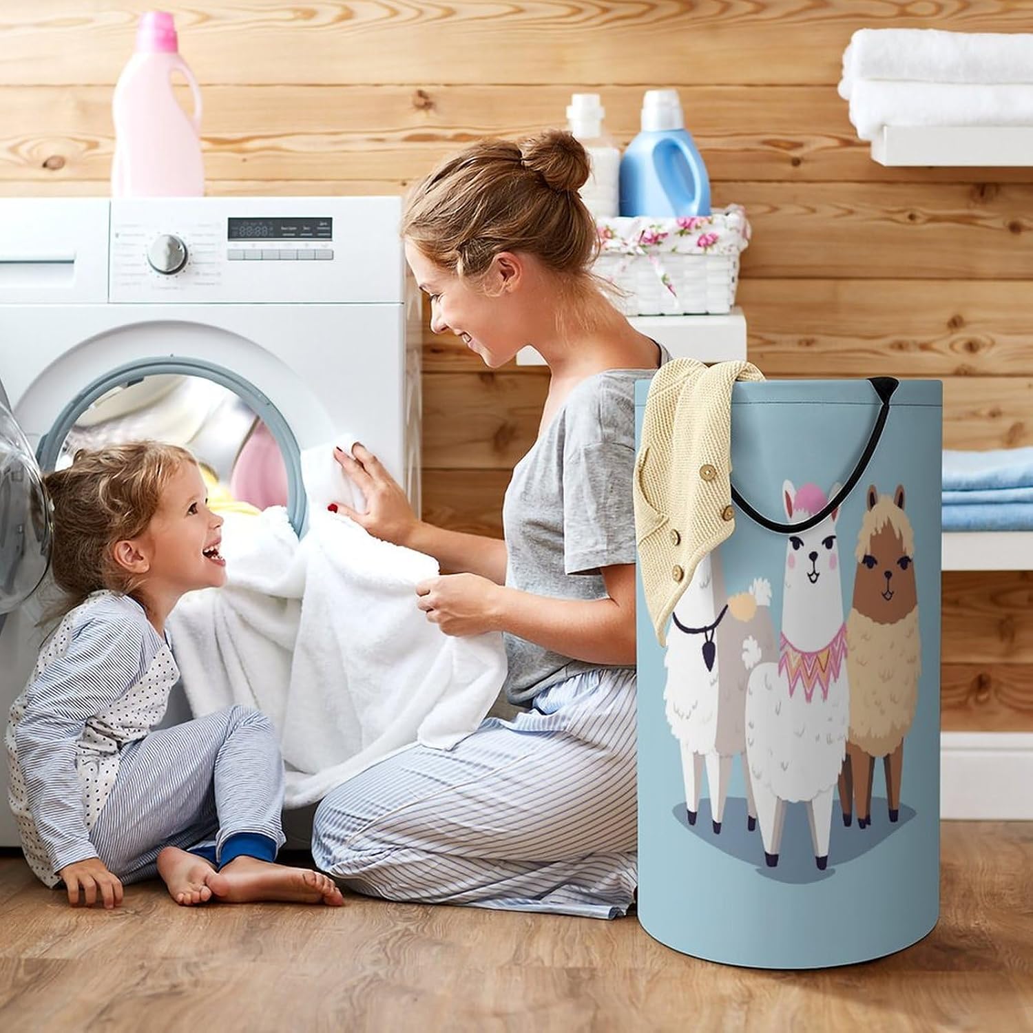 Cute Alpacas Laundry Basket 86L Laundry Hamper | Collapsible Clothes Hamper with Reinforced Handles Waterproof Tall Foldable Dirty Clothes Basket for Hotel, Home, Closet