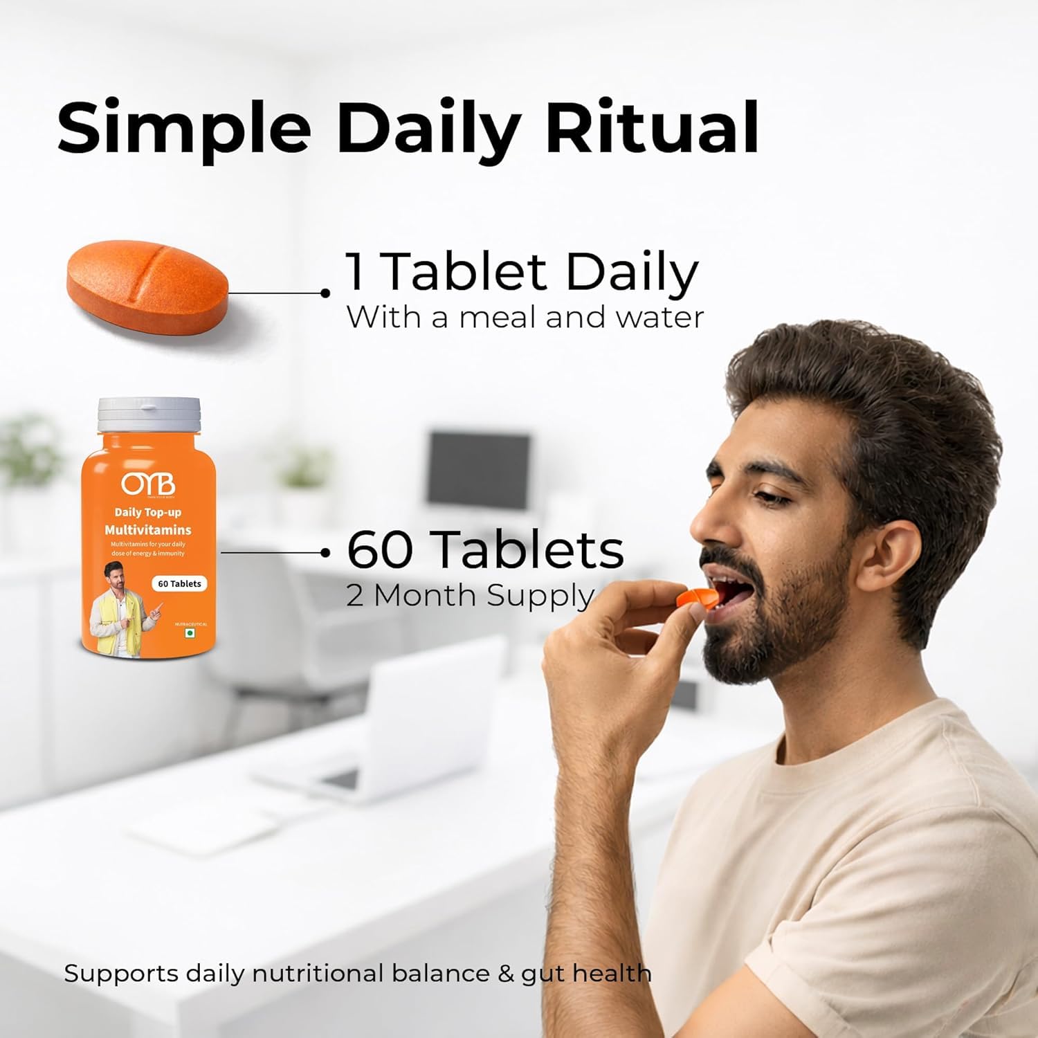 OYB Multivitamin Tablets with 24 Vital Nutrients, Probiotics & Herbs | Vitamins A, B, C, D, E, Zinc, Magnesium & Calcium | Supports Energy, Immunity & Overall Health | 60 Veg Tablets — Amazon image 6
