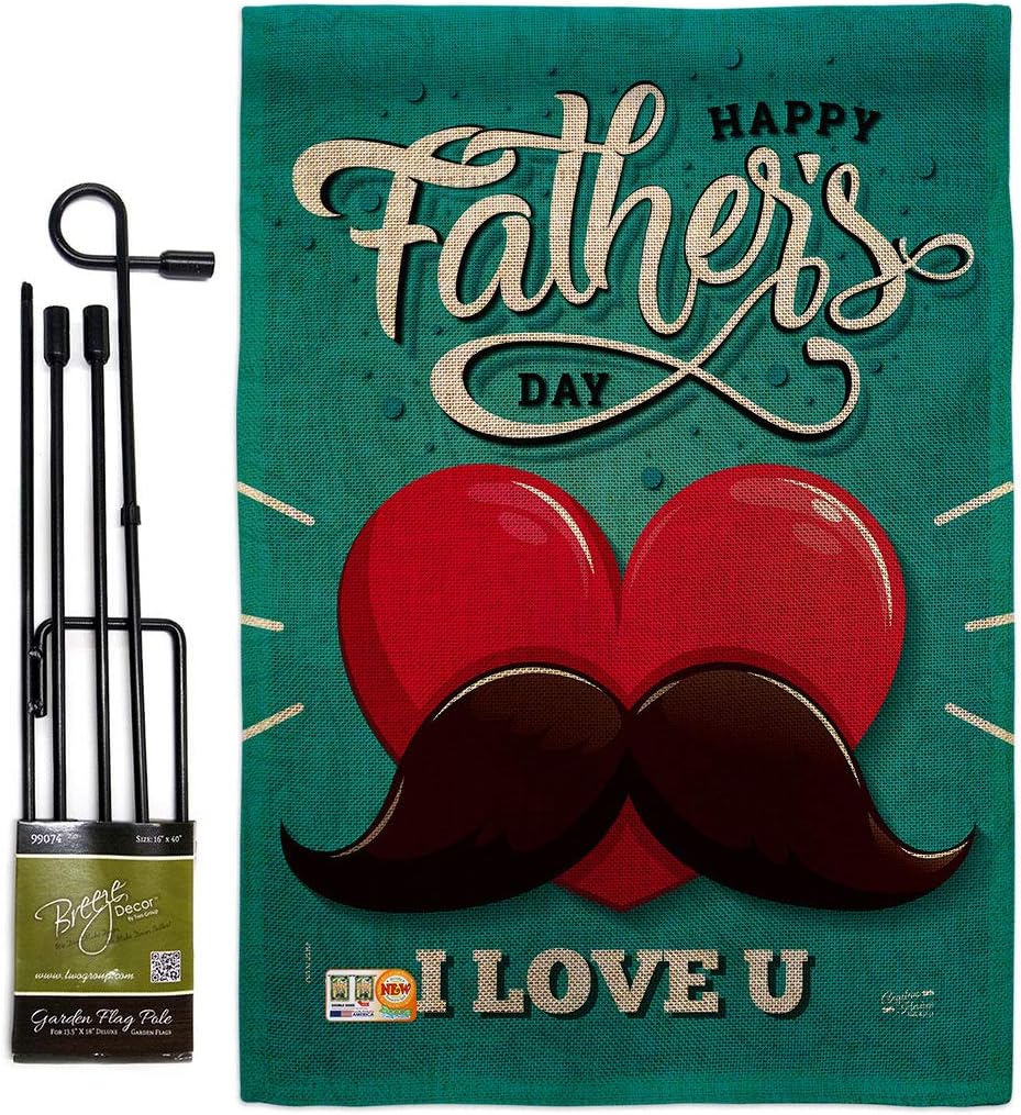 Dad Mustache Burlap Garden Flag Set with Stand Family Father Day Daddy Papa Grandpa Best Parent Sibling Relatives Grandparent Small Decorative Gift Yard House Banner Double-Sided Made In USA 13 X 18.5