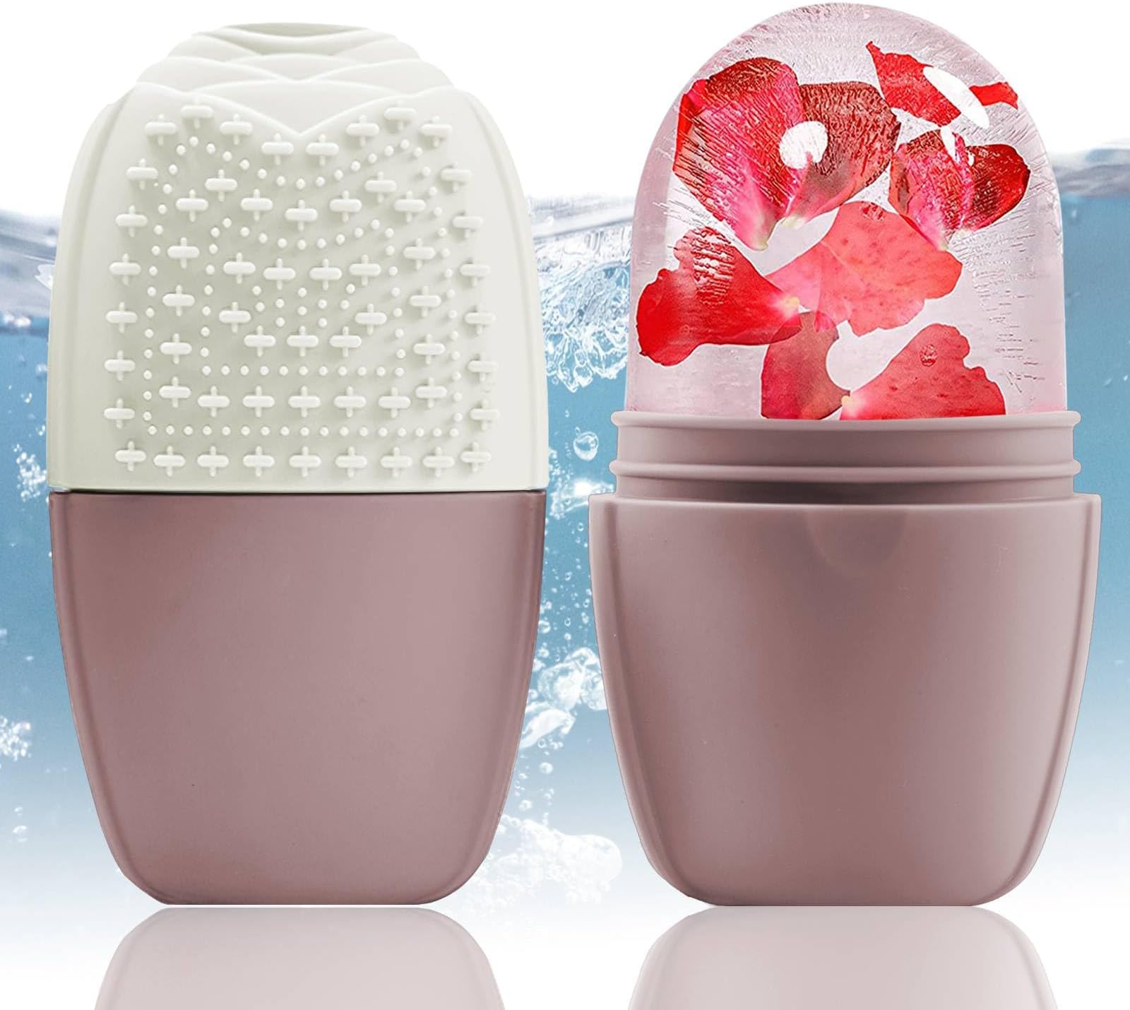 XHJRI Ice Face Roller Massager,Ice Cube Roller for Face, Eyes and Neck Naturally Conditioning and Skin Care,De-Puff Eye Bags,Reduce Migraine Pain,Reusable Massage Silicone Ice Mold (New Brown)