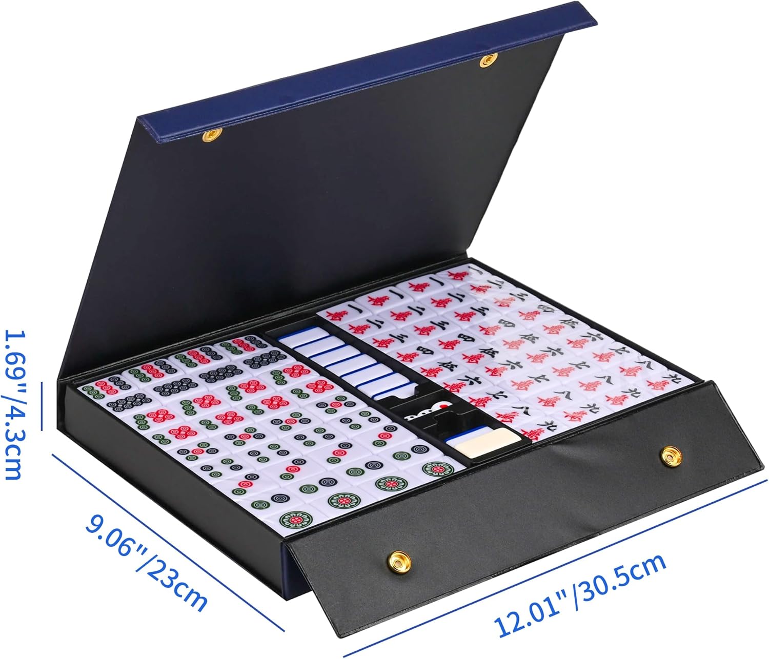 Chinese 1.25"(32MM) Small Royal Azure Mahjong Set with Blue Vinyl Case -152 Melamine Tiles (144 + 8 Blank), Including Dice,Wind indicator,Chips&Mahjong Mat (Majiang)-Collector's Edition for Game Night