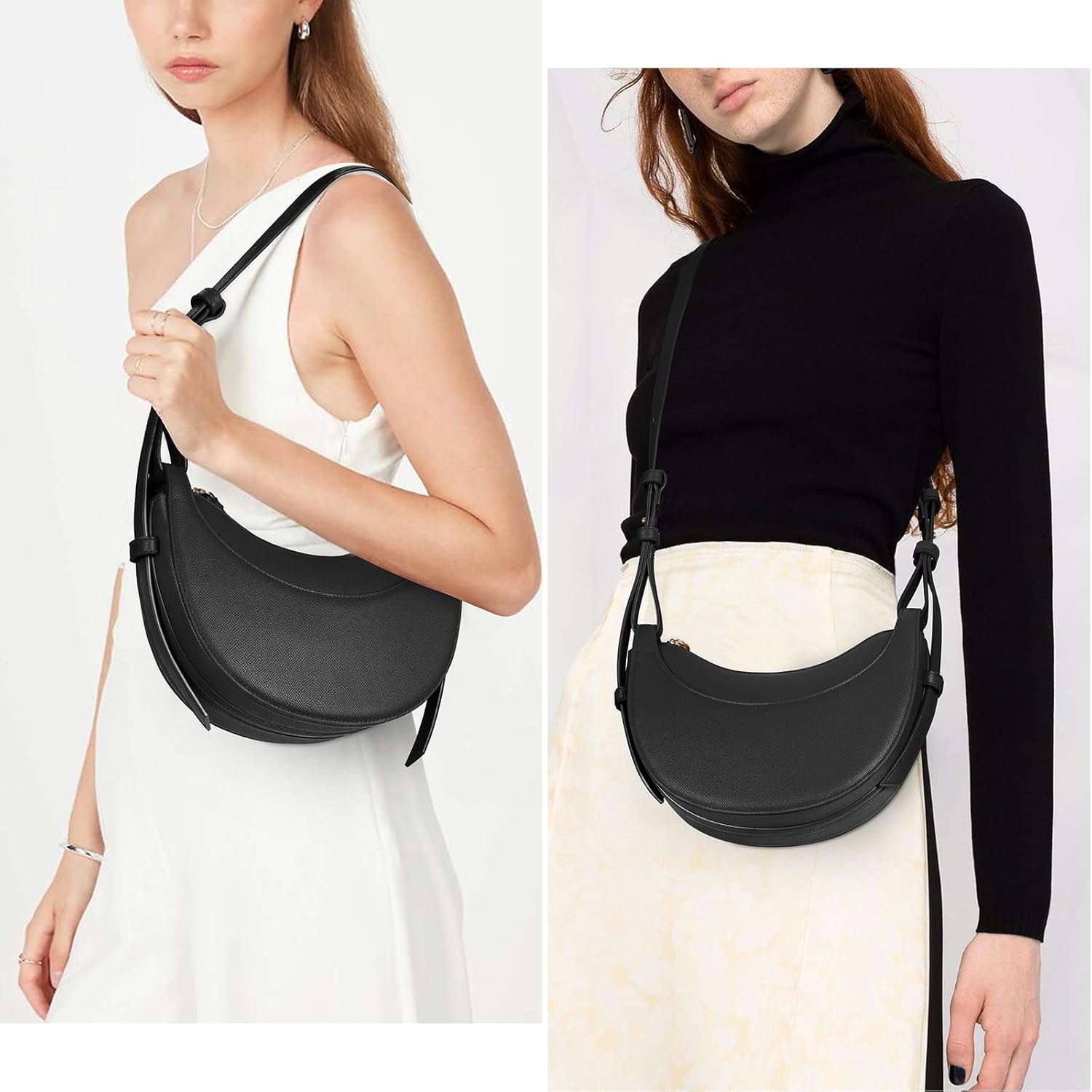 Faux Leather Saddle Bag for Women Shoulder Bag Crescent Purse Trendy Crossbody Purse Hobo Handbag - Image 2