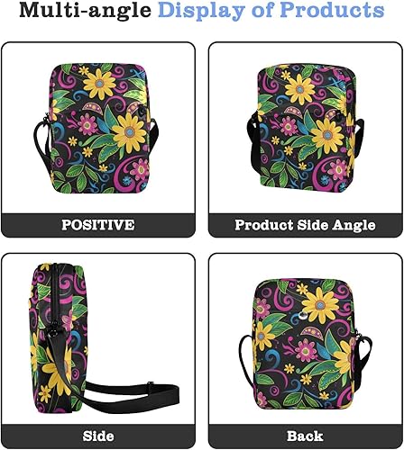 Miniatura 4 de Black Vintage Daisy cute messenger bag Crossbody Bags For Women Small Womens Crossbody Purses Ladies Shoulder Handbags Adjustable Strap for Travel