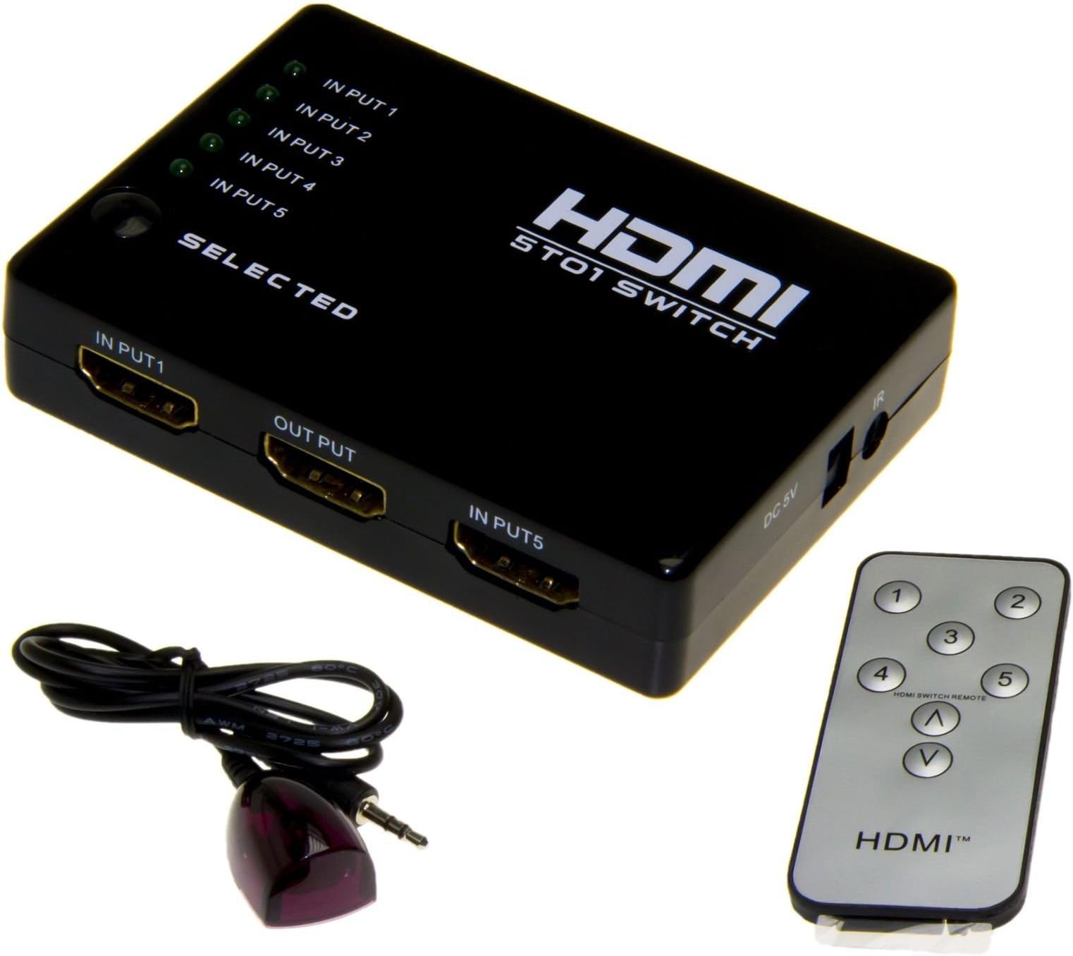 Esamconn® HDMI Switch / Switcher, 5x1 5 Ports 5 Input 1 Output HDMI Audio / Video Switch with IR Remote for Blu-Ray, PC, HDTV, Xbox, PS3, DVD etc. Supports 3D 1080p
