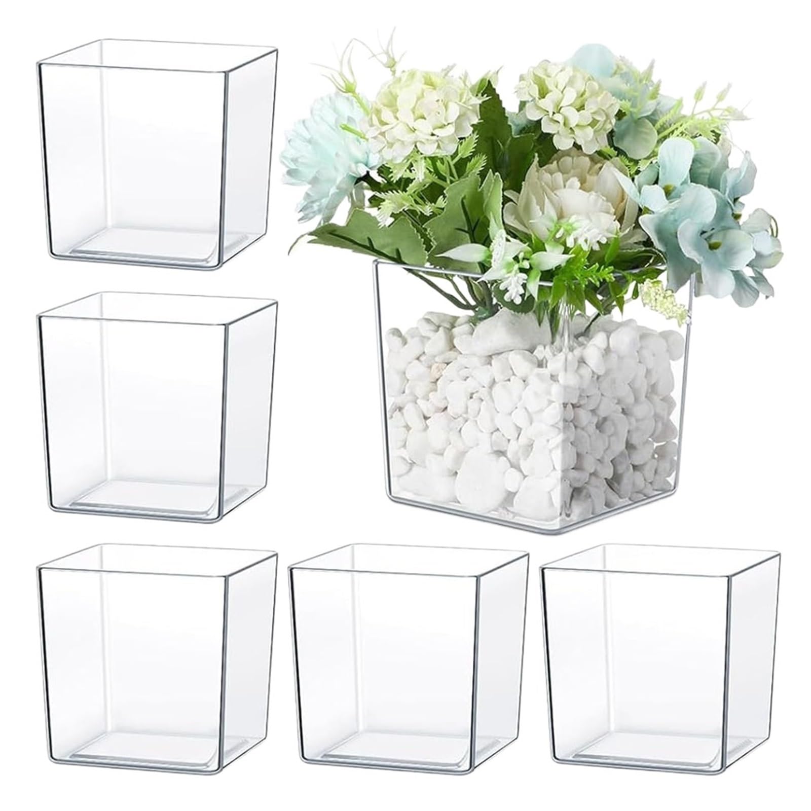 Luoaxinn 2Pcs Acrylic Vase Cube Clear Flower Vase Acrylic