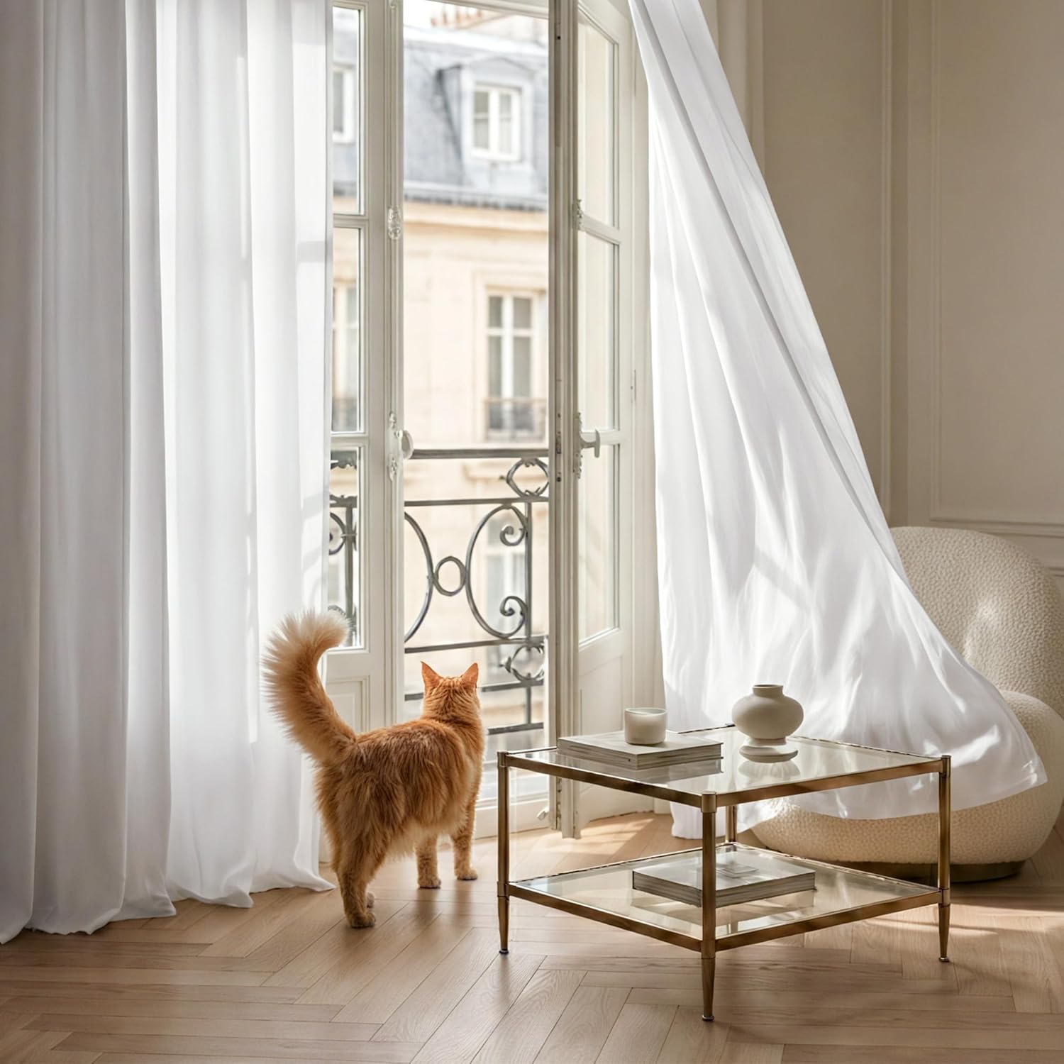 NICETOWN White Curtains with Ruffle Shabby Chic Valance for Farmhouse, Rod Pocket Flowy Luxury Romantic Drapes Privacy with Gentle Light Penetration for Bedroom, W52 x L95, 2 Panels