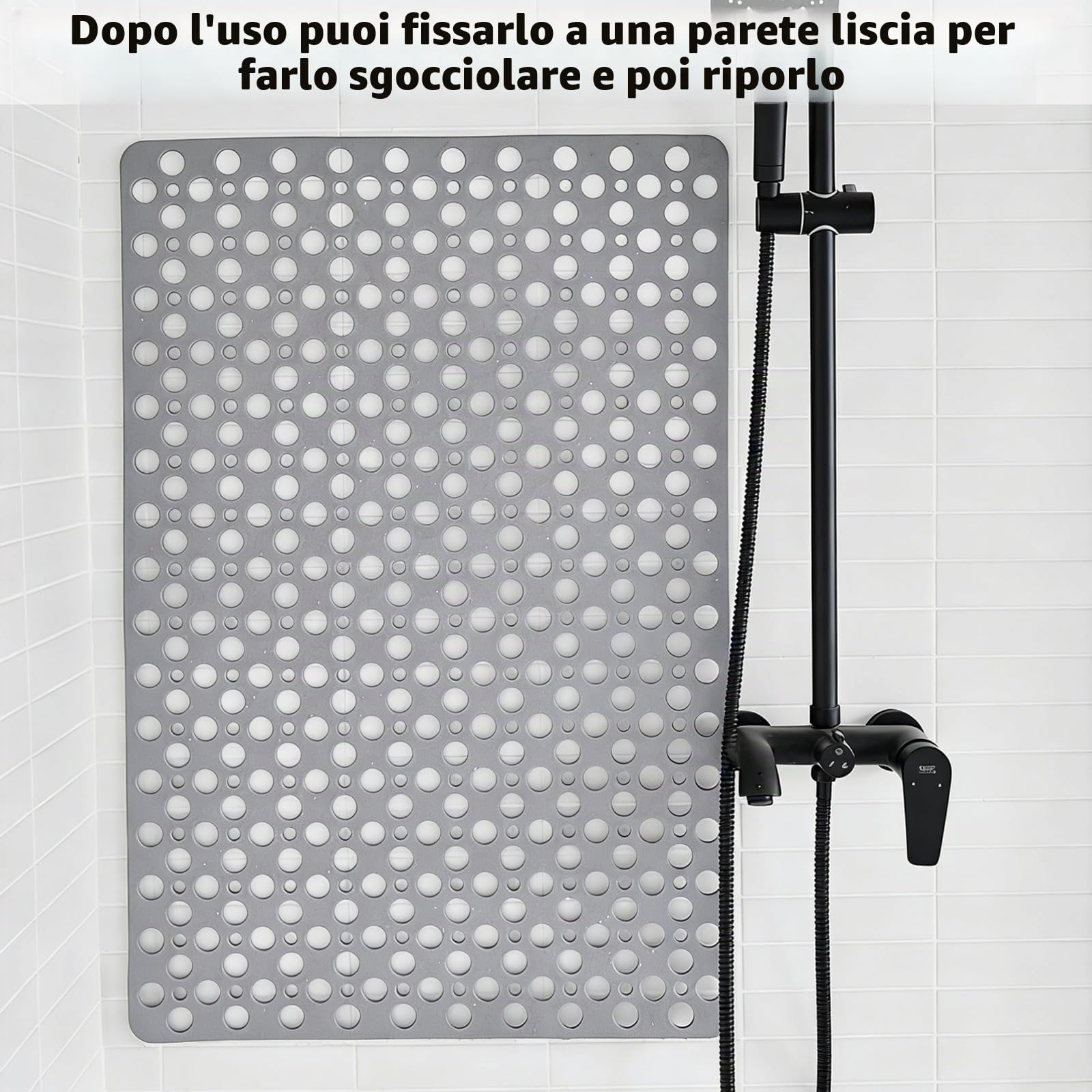 80 x 120 cm Grigio Tappetino Doccia Antiscivolo, Rettangolare Tappeto vasca, Tappeto Doccia Antiscivolo con Ventose e Fori di Drenaggio, Contiene TPE, Utilizzabile in Bagno, Vasca da Bagno e Cucina