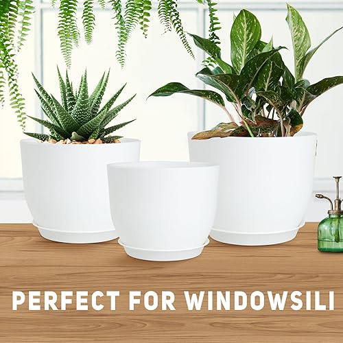 Vista 51 de Macetas de 12/10/9 pulgadas, juego de 3, macetas con agujeros de drenaje de malla múltiple, macetas grandes para plantas y flores de jardín de Negro