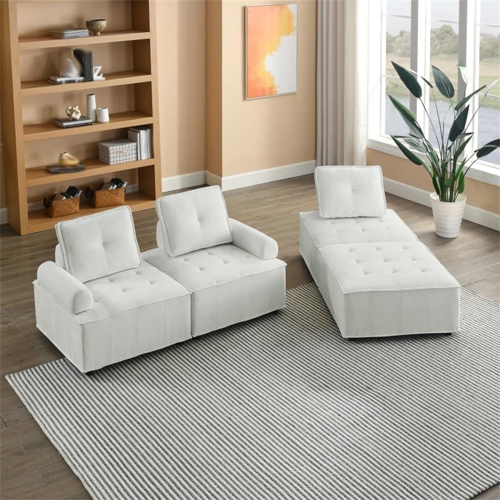 L-Shape Sofa,Living Room Modular Sectional,Soft Chenille,Comfortable Couch for Use,White