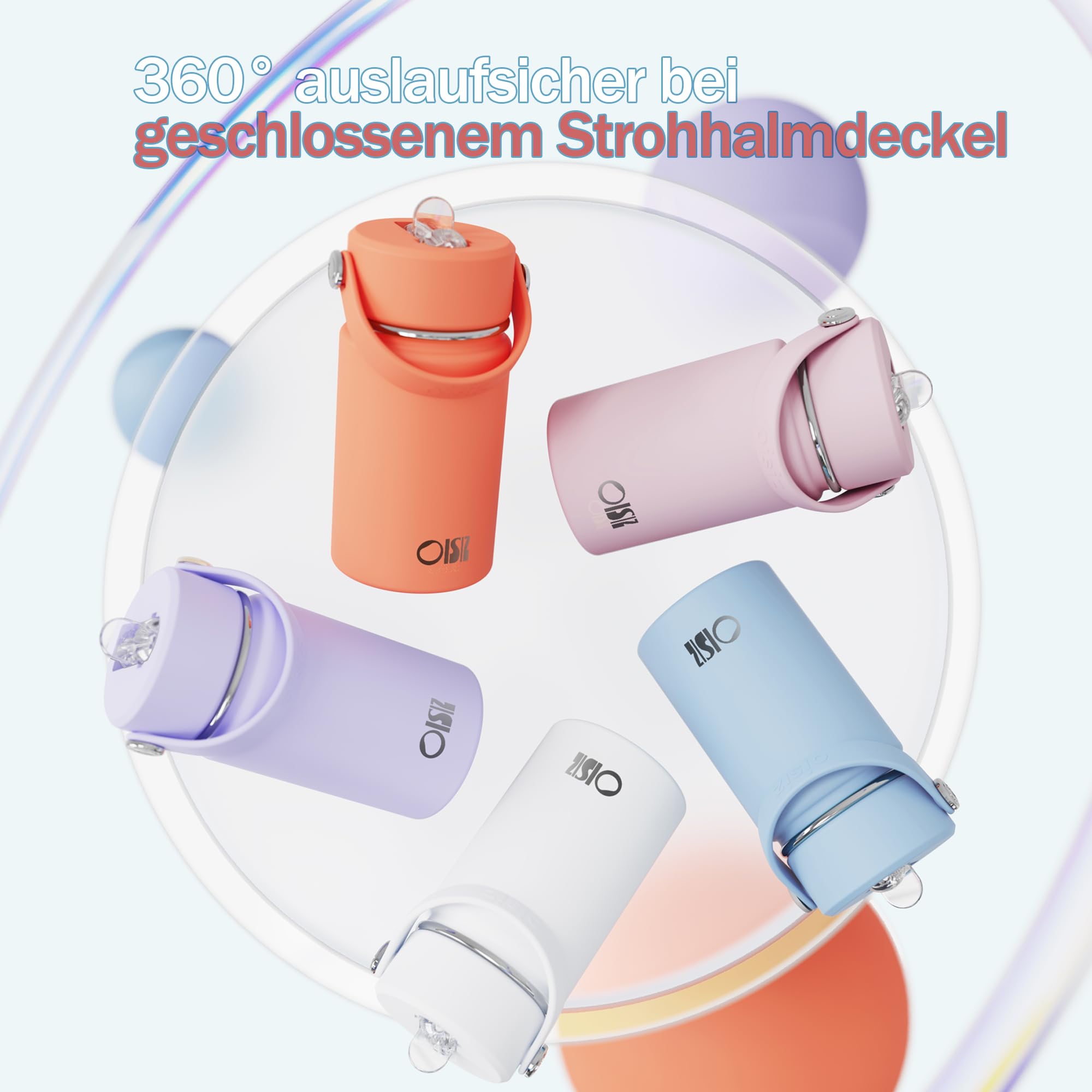 OISIZ Kinder-Wasserflasche mit Strohhalm-Deckel, vakuumisoliert, 316 Edelstahl, auslaufsichere Wasserflasche, BPA-frei, hält 24 Stunden kalt