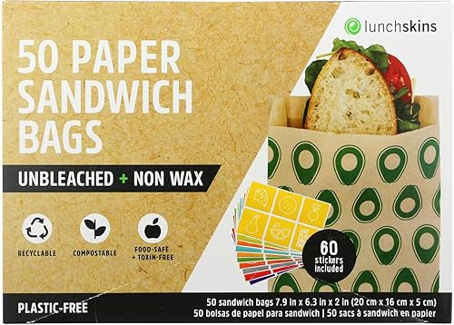 Lunchskins Avocado Paper Sandwich Bags - 50 Count per pack