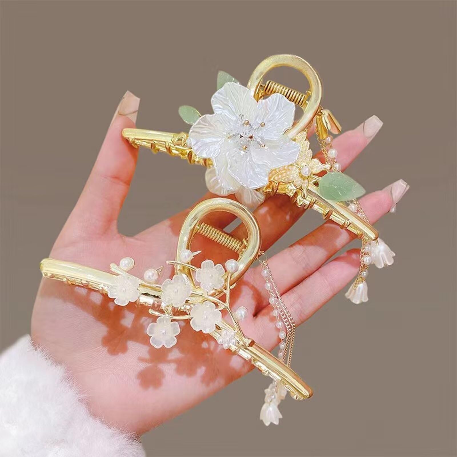 Vintage Metal Jaw clip with White & Crystal Flowers USA SMALL VINTAGE FLOWER METAL HAIR CLAW CLIP JAW HAIRPIN  main image 3