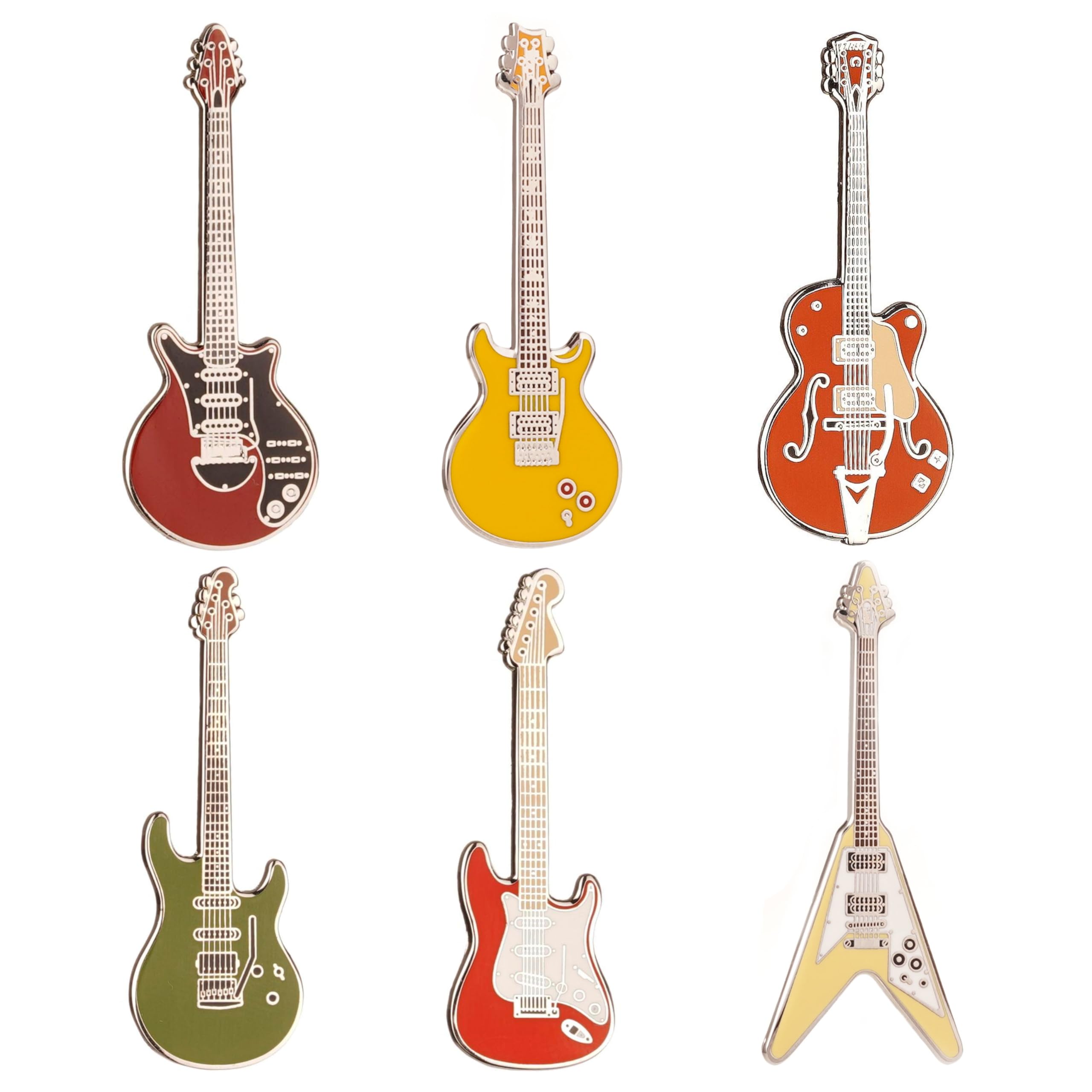 Guitar Pin Brooch 6-Pack Series III, Silver