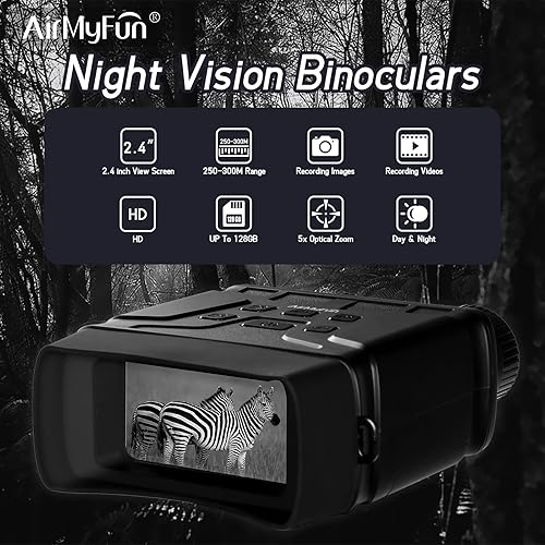 Miniatura 4 de AirMyFun Gafas de visión nocturna para adultos, prismáticos de visión nocturna infrarroja 4K con batería recargable y tarjeta de memoria de 32 GB