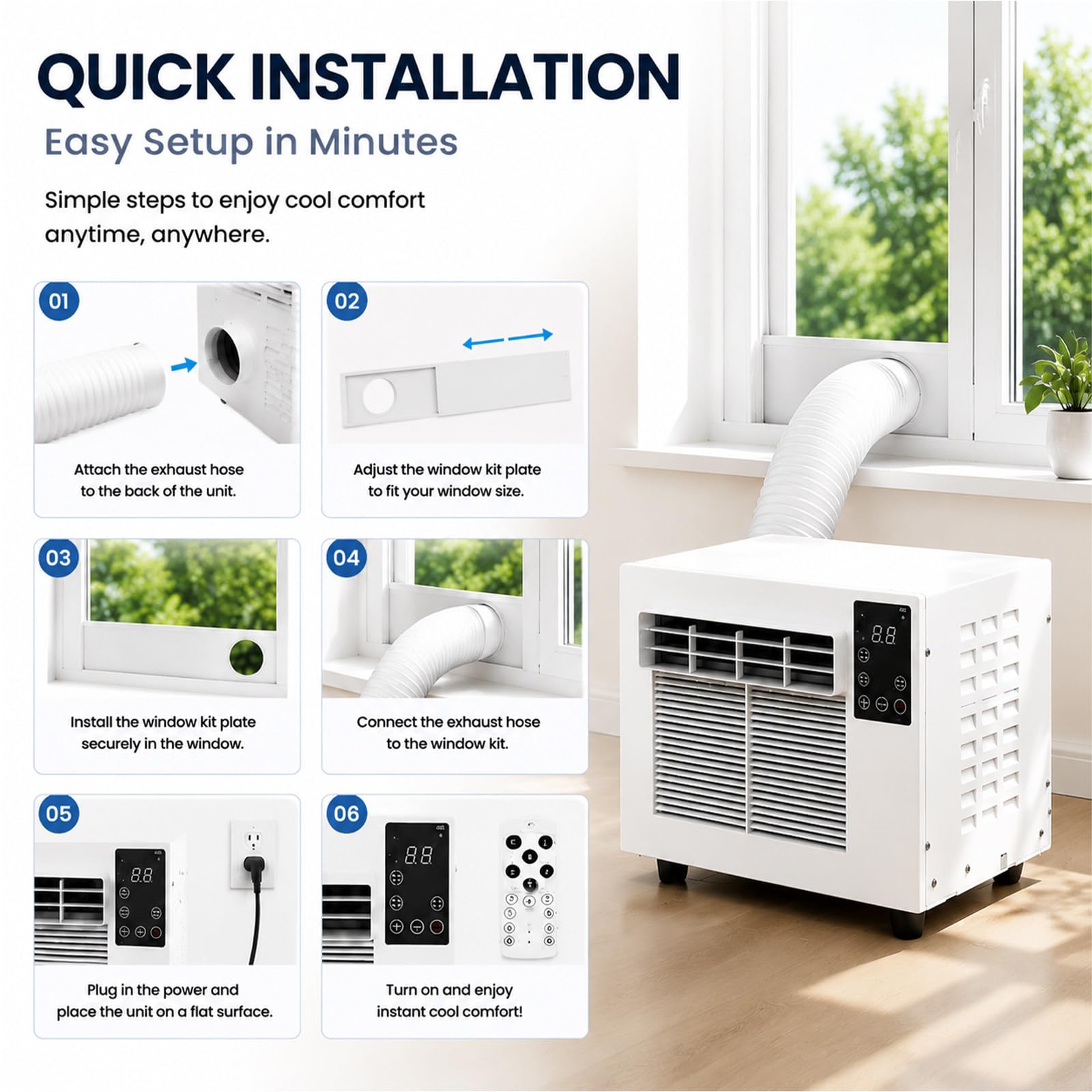 Aire Acondicionado Portátil Sin Unidad Exterior 1876 Btu para 5m² | Sin Desagüe, Ruido Bajo 38-40db, Caudal Aire 80m³/H, Ideal Para Dormitorios Pequeños Y Habitaciones De Mascotas