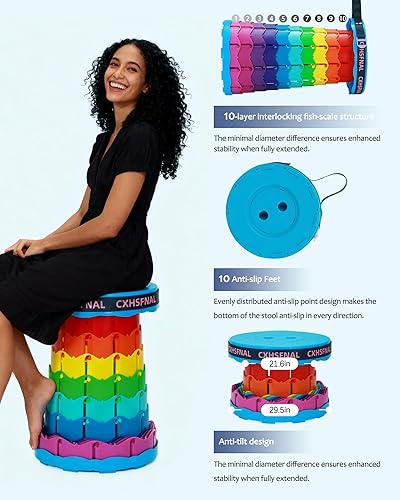 Miniatura 8 de Taburete plegable portátil  Taburetes plegables ajustables para adultos, asiento plegable retráctil con capacidad de carga de 400 libras para