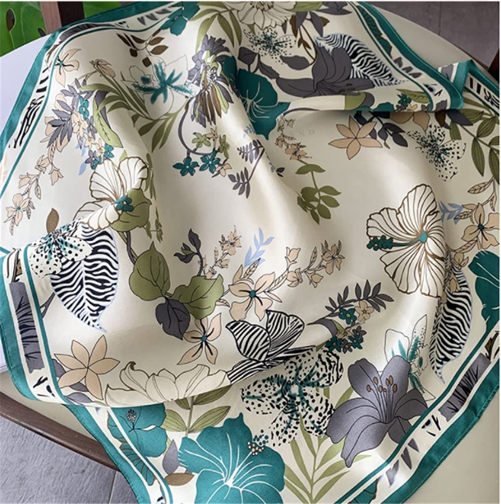 Bufanda de Mujer Bufanda Cuadrada Estampado de Corbata de Pelo Pañuelo de Seda Satinada Pañuelo de Cabeza para Mujer Bufanda de Seda de Tira Larga pequeña (B 53 * 53CM)