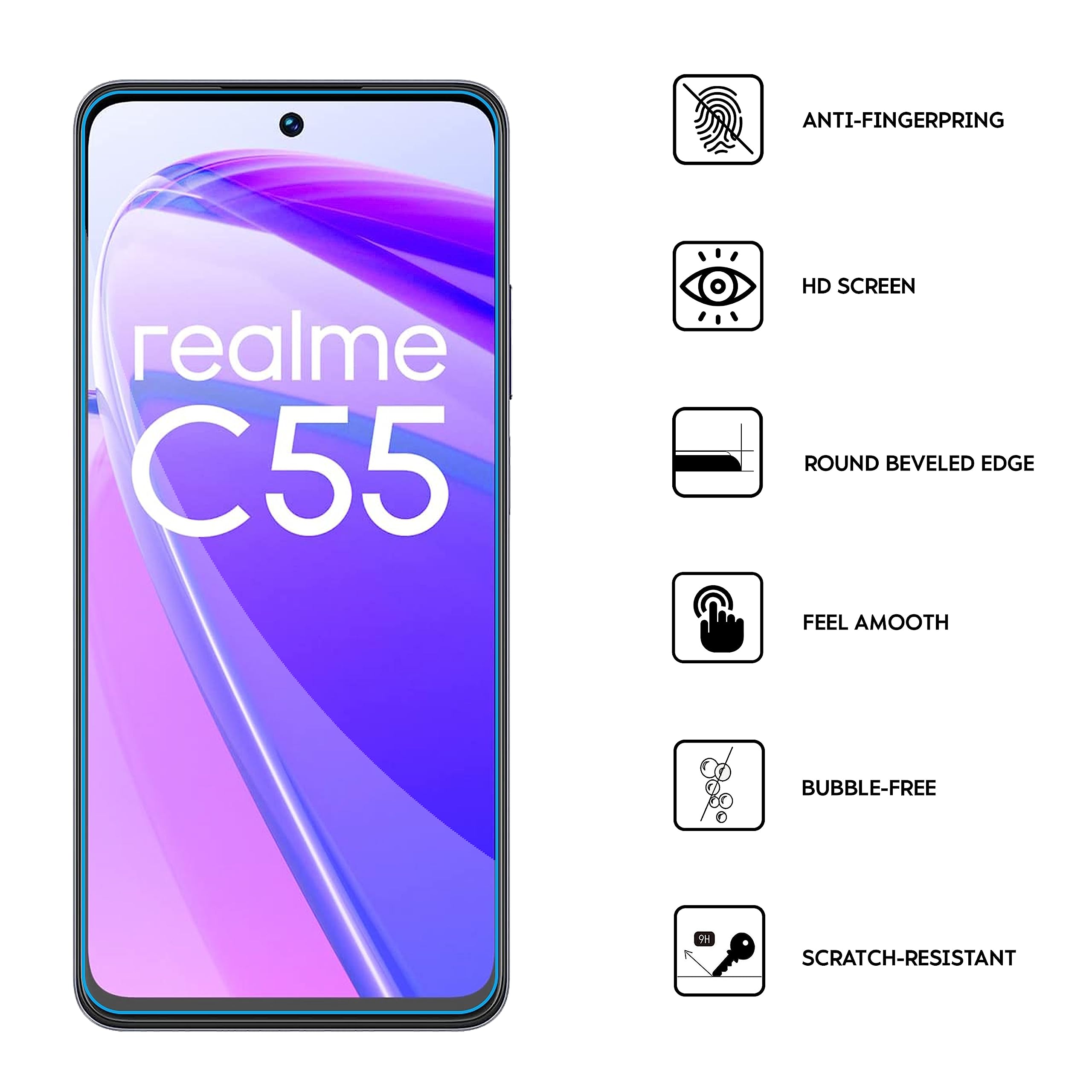 N NEWTOP Pellicola Compatibile Con REALME C55, GLASS FILM