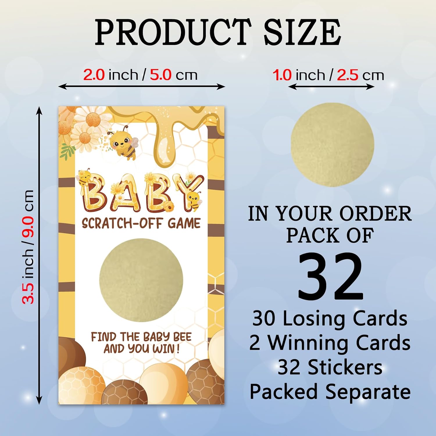 REWIDPARTY 32 Pcs Honey Bee Baby Shower Scratch Off Cards, Bee Theme Party Scratch Off Tickets, Lottery Prize Raffle Tickets for Birthday, Funny Baby Shower Party Cards Supplies for Family Friend image 2