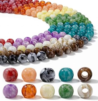 200pcs 12mm Acrylic Large Hole Beads, Mix Color Round Hair Beads with 5.5mm Hole for Women Bracelets, DIY Jewelry Making & Handmade Crafts 10 Colors