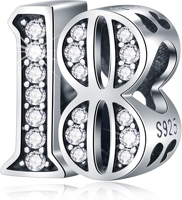 CRISNATA 5,10 to 50,52,55,56,60,65,70,75,80 Birthday Charms fit European Anniversary Bracelets, 925 Sterling Silver Number Charms with Clear CZ Stones, Gifts for Family/Lover/Friends
