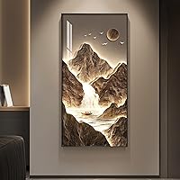 MXART Framed Large Modern Mountain Wall Art 30x60in Vertical Gold Landscape Print for Living Room, Hallway, Office Decor