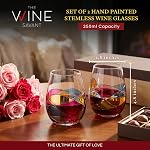 Artisanal Hand Painted Stemless Wine Glasses - Gift for Her, Wife, Mom, Friends, Girlfriend, Renaissance Romantic Stain-glassed Windows, 2 Set - Gifts Idea Birthday, Housewarming - Extra Large Goblets