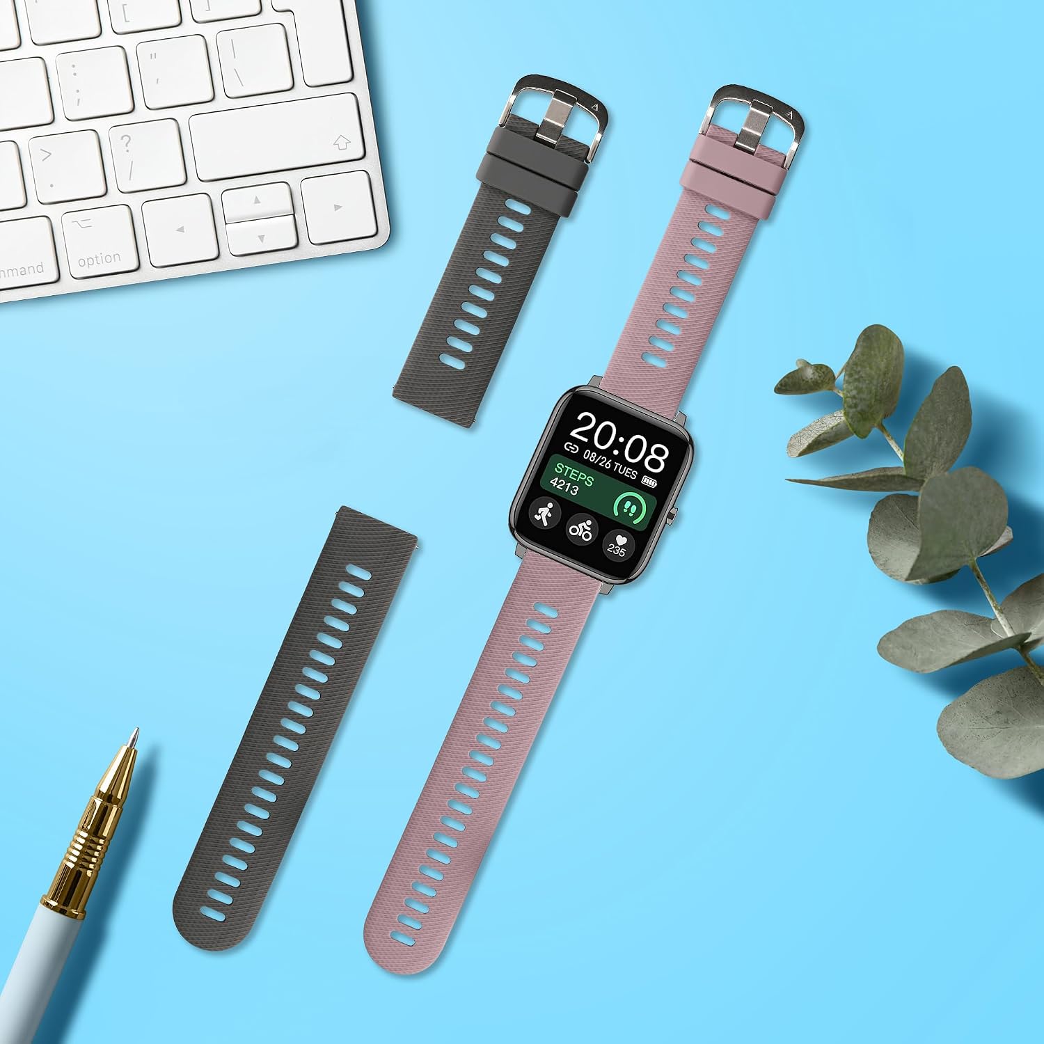 kwmobile Straps Compatible with Popglory P66 22mm Straps - 2x Replacement Silicone Watch Bands image 2