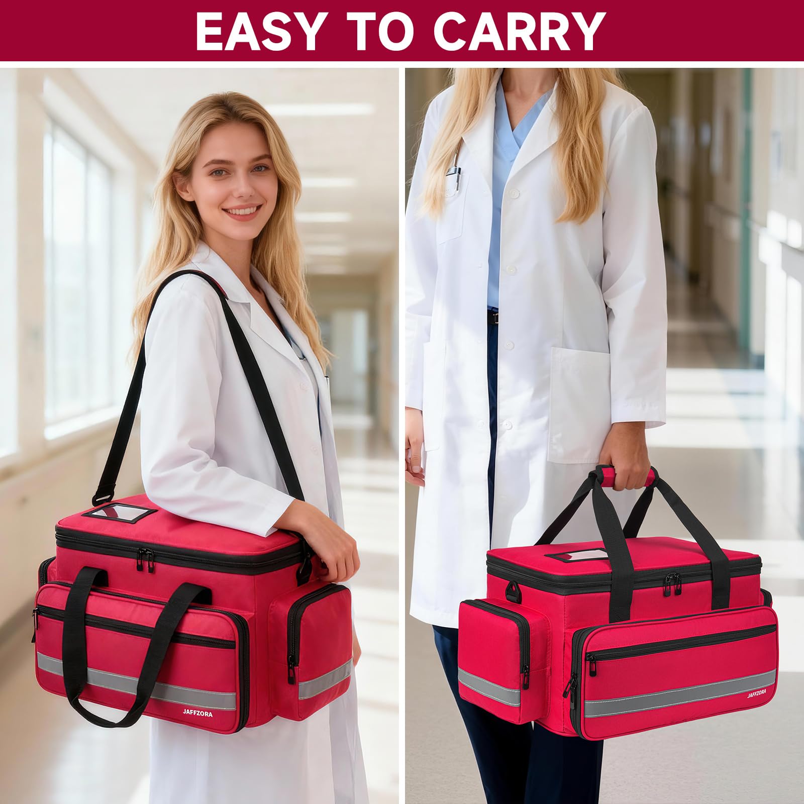 Borsa di emergenza vuota per infermiere, grande borsa medica, portatile borsa medica da viaggio, organizzatore di pillola per lavoro (rosso, grande)
