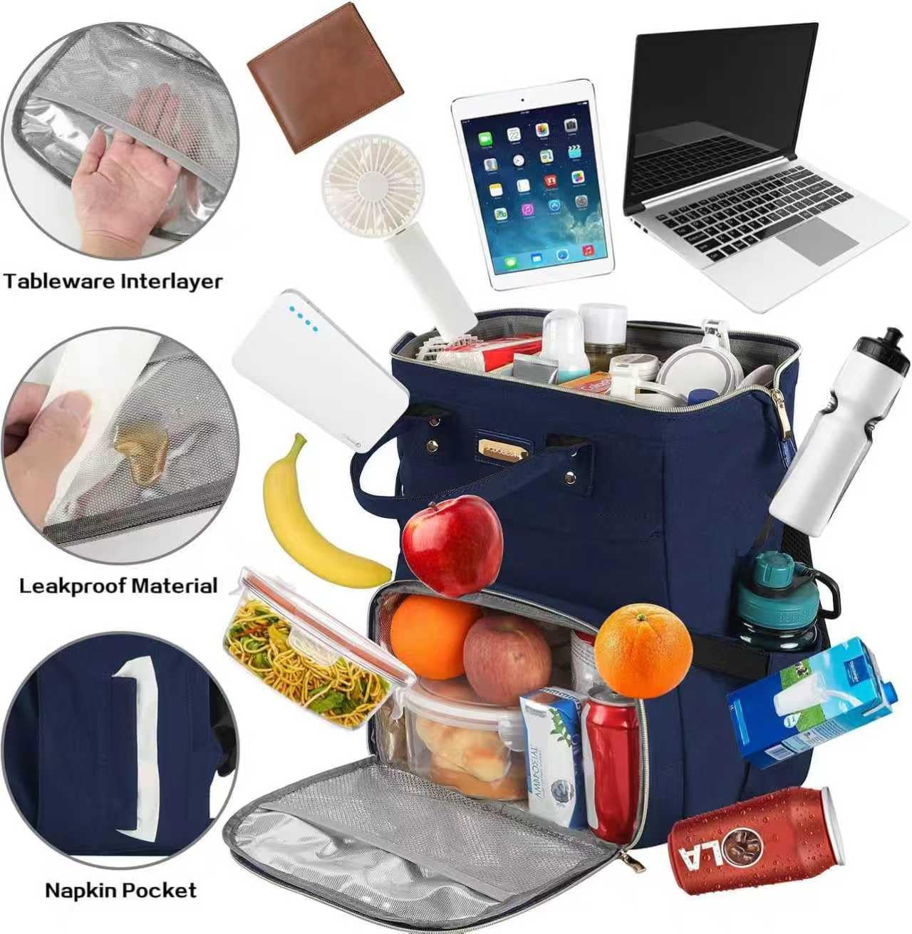 Borsa per il pranzo, zaino termico con porta USB, per donne e uomini