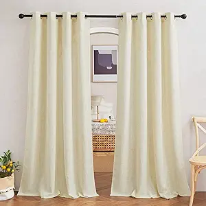 NICETOWN Linen Curtains 63 inch Long for Living Room, Grommet Semi Sheer Curtains Flax Linen Blend Privacy Added with Light Filtering Drapes for Farmhouse, Butter, W52 x L63, 2 Panels