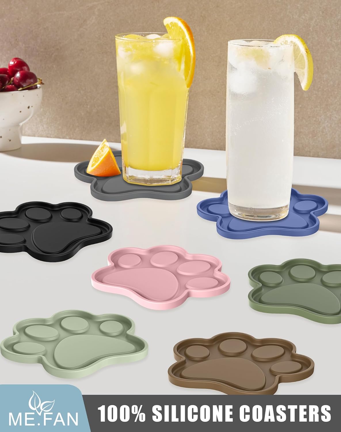 ME.FAN Silicone Coasters 6 Pack Paw Cup Mat with Holder, Dog Cat Paw Shape, for Hot or Cold Drink, Non-Slip, Non-Stick, Room Decor, Housewarming Coffee - Image 7
