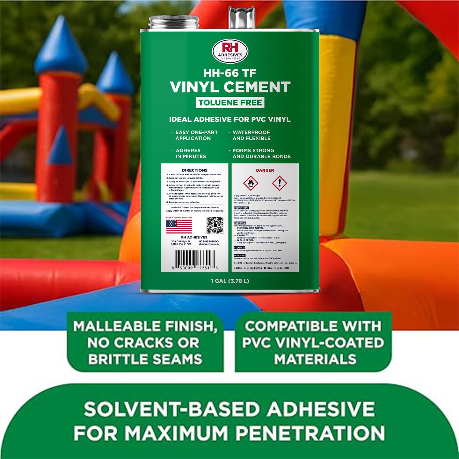 HH-66 Toluene Free Vinyl Cement 1 Gal - Vinyl Adhesive, Cement Glue, Industrial Contact Cement for PVC & Vinyl Repair - Waterproof Flexible Vinyl Glue for Tarps, Pools, Inflatables – RH Adhesives