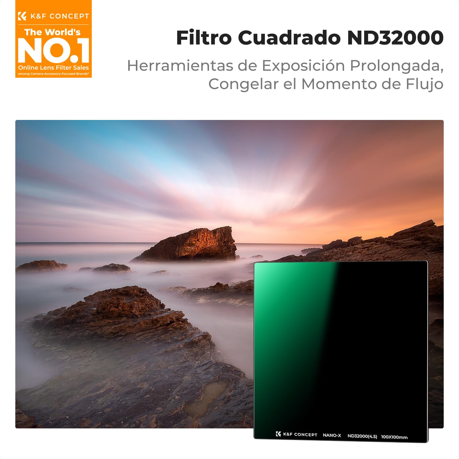 K&F CONCEPT Nano-X Filtro Cuadrado ND32000 (15 Pasos) 100x100mm de Vidrio óptico HD con 28 Capas Nano Revestimiento para Objetivo | Cuadrado ND32000 (15 paradas) con 28 revestimientos multicapa impermeable/resistente a los arañazos/antirreflejos-FH701