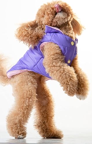 Miniatura 2 de ReverPaw Polyester Two Color Tone Reversible Leash Hole Breathable and Warm Dog Jacket (Pink Lilac, S, Small)