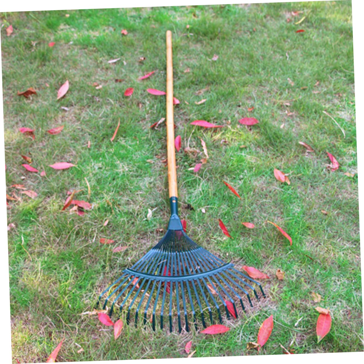 POPETPOP Râteau à Feuilles de Jardin Outil Pratique pour Nettoyage Extérieur et Ferme Manche en Bois 2 Pièces Couleur Aléatoire 22 Dents en Acier à Haute Teneur en Carbone