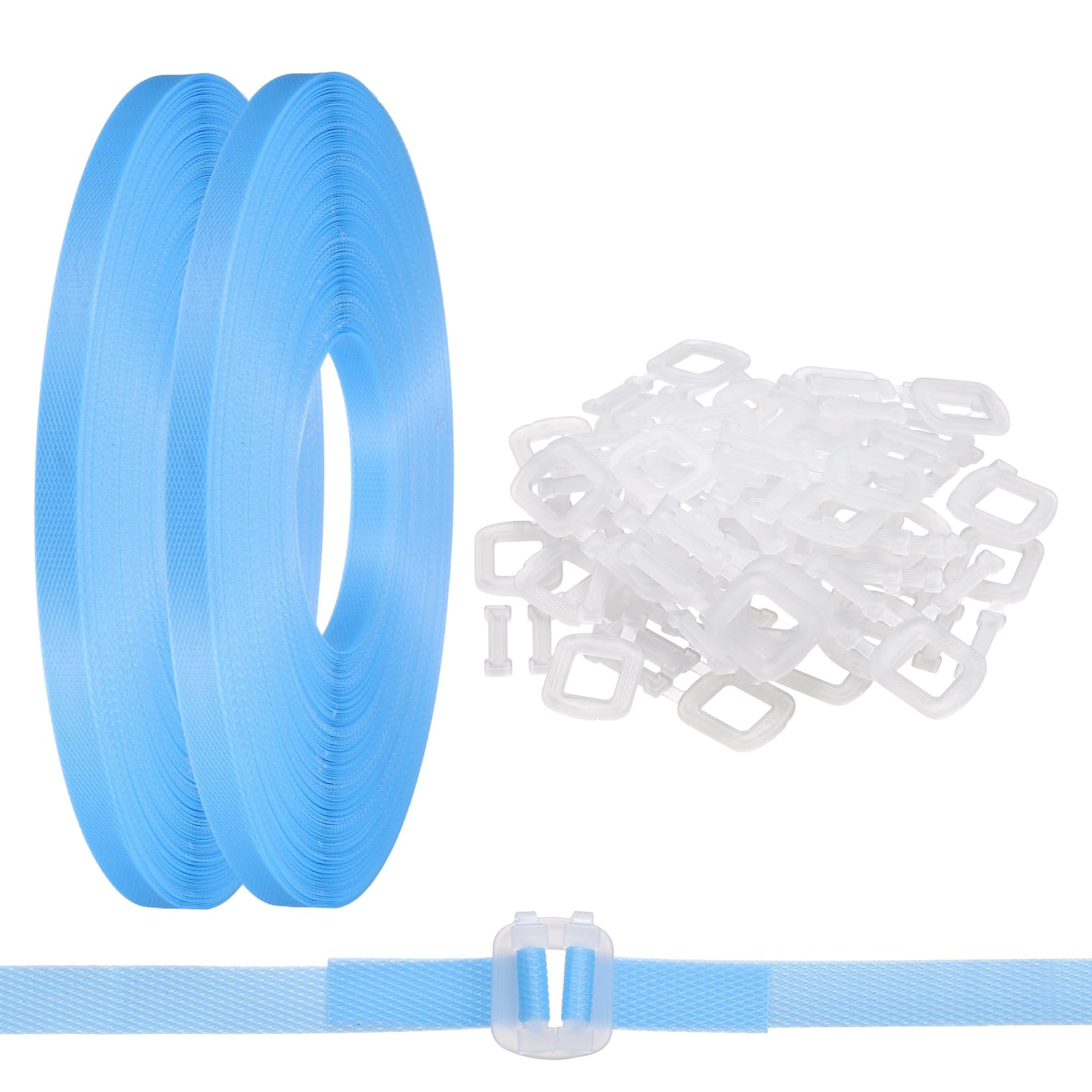 PATIKIL Kit De Bande D'Emballage En Plastique De 110 Verges, 2 Rouleaux De Bande D'Emballage Avec 100 Boucles Transparentes Outil De Bande Universel Pour Boîtes En Carton Articles En Bois,