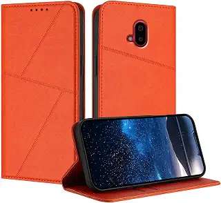 スマホケース 対応機種 for Fujitsu Easy Phone F-52B / Raku F-52B マグネット開閉式 [PUレザー＋シェル］ウォレットカードスロット フリップスタンドd Orange