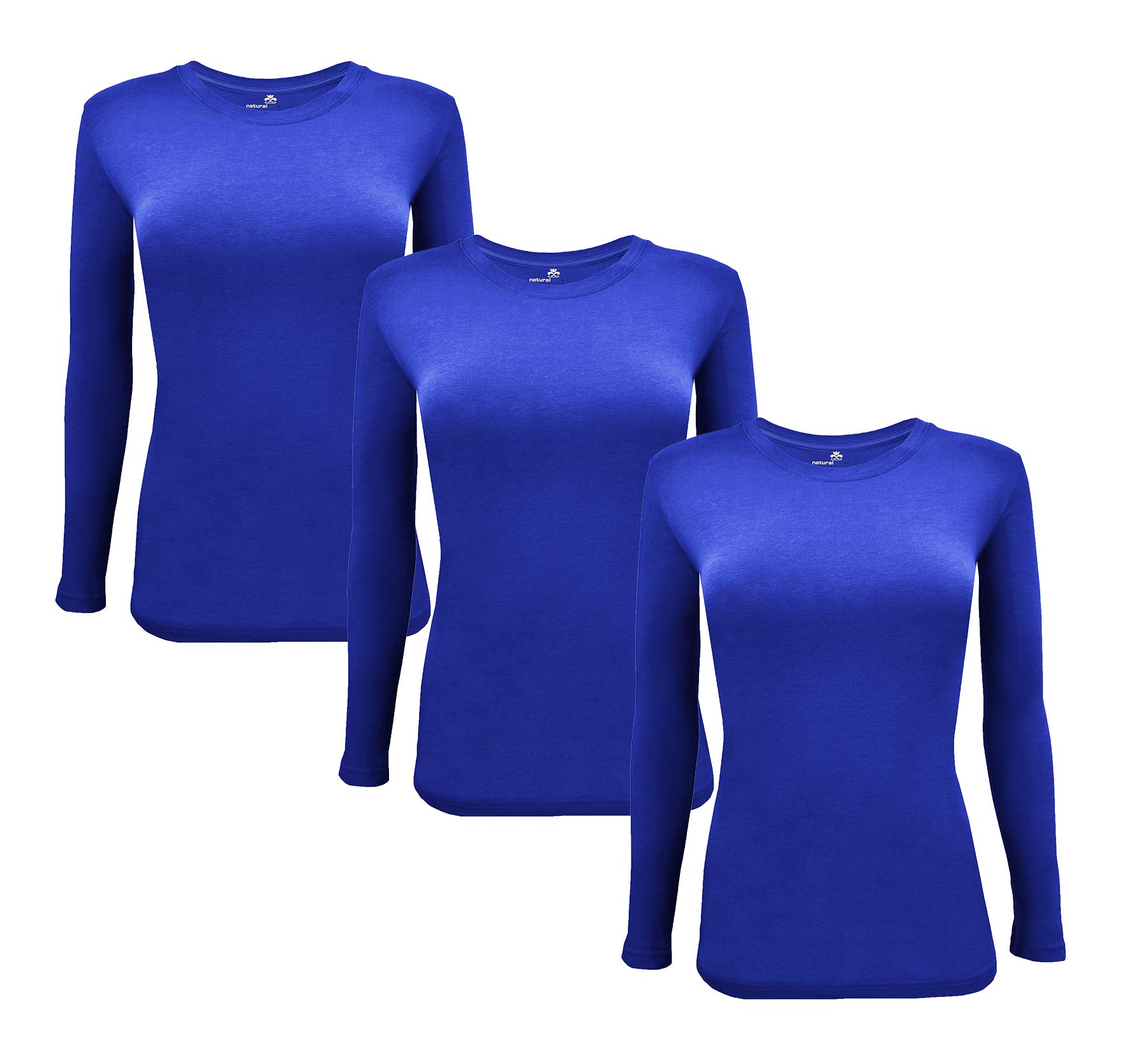 Natural Uniforms Women's Under Scrub Tee Crew Neck Long Sleeve T-Shirt Pack of 3 - Multi Pack of 3