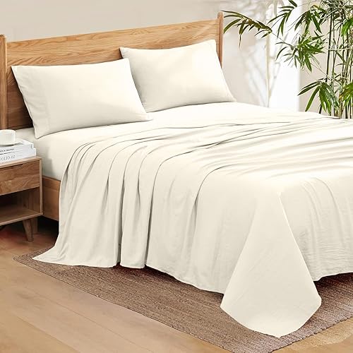 Juego de sábanas de algodón Pima de 550 hilos, de 4 piezas, se ajusta fácilmente hasta 15  20 pulgadas de profundidad de bolsillo, color marfilcrema