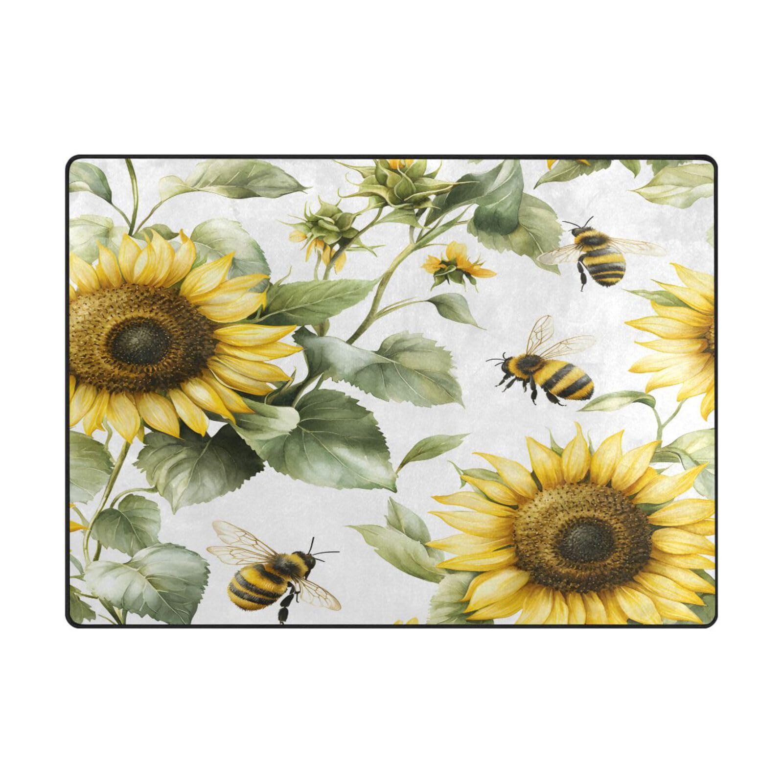 Tapis de sol contemporain imprimé abeille pour décorer un salon lumineux et chaleureux