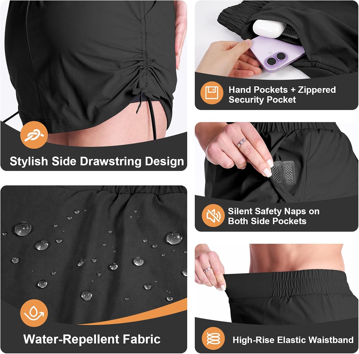 Palmyth Ruched Skorts for Women with Multi Pockets, Water Resistant Skirts with Built-in Shorts for Outdoor Fishing Hiking