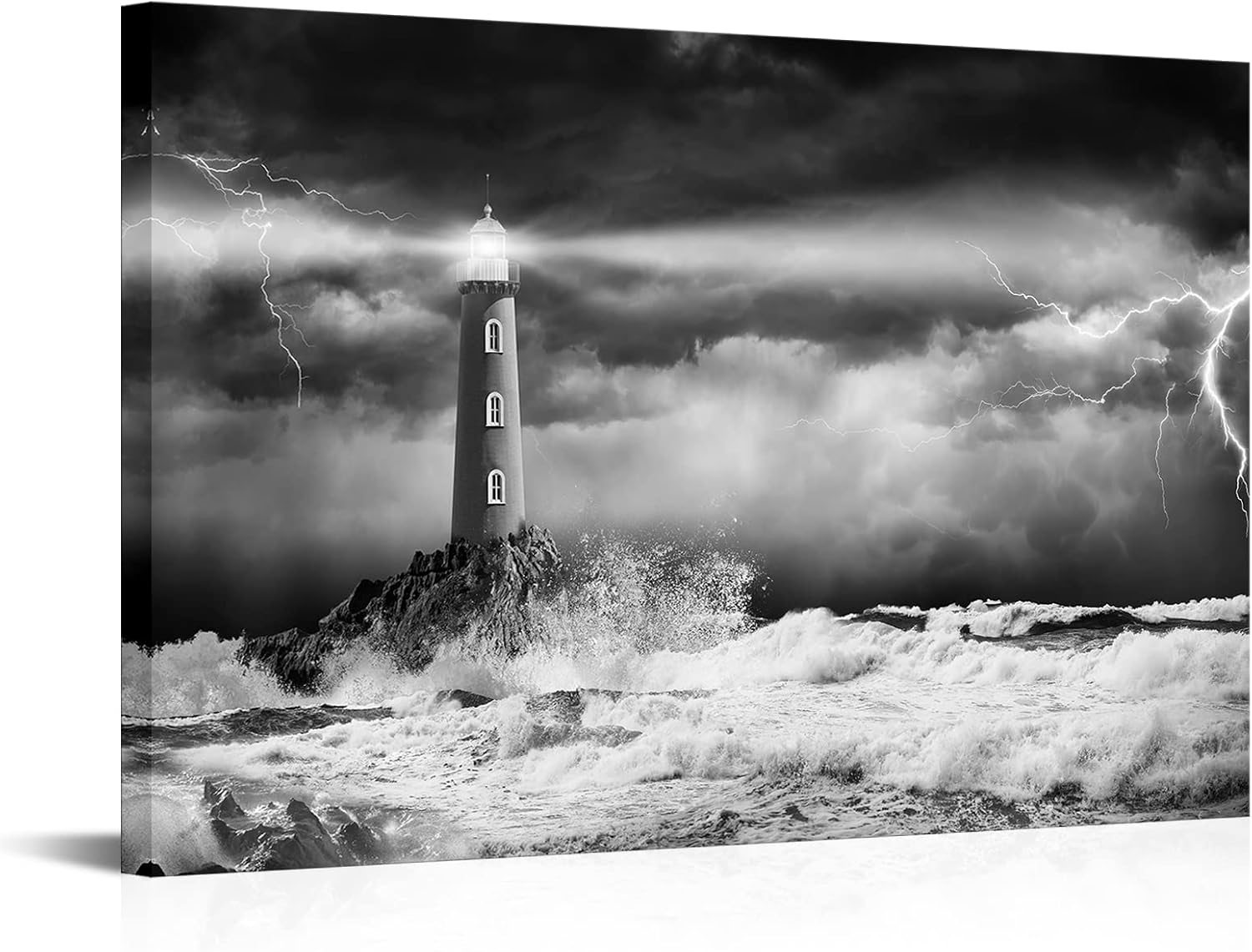 Artsbay Lighthouse Wall Art Canvas black & white Ocean Wave